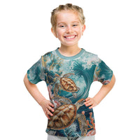Personalized Caribbean Sea Turtle Kid T Shirt Fantastic Ocean Waves