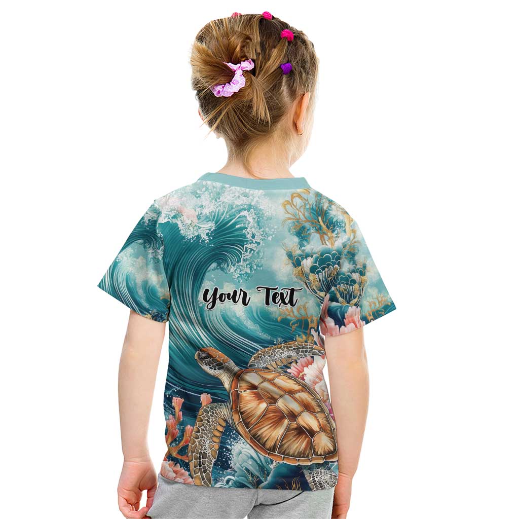 Personalized Caribbean Sea Turtle Kid T Shirt Fantastic Ocean Waves