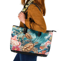 Personalized Caribbean Sea Turtle Leather Tote Bag Fantastic Ocean Waves