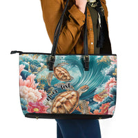Personalized Caribbean Sea Turtle Leather Tote Bag Fantastic Ocean Waves