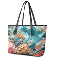 Personalized Caribbean Sea Turtle Leather Tote Bag Fantastic Ocean Waves