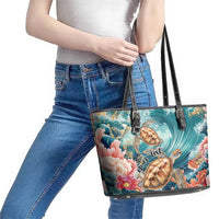 Personalized Caribbean Sea Turtle Leather Tote Bag Fantastic Ocean Waves