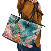 Personalized Caribbean Sea Turtle Leather Tote Bag Fantastic Ocean Waves