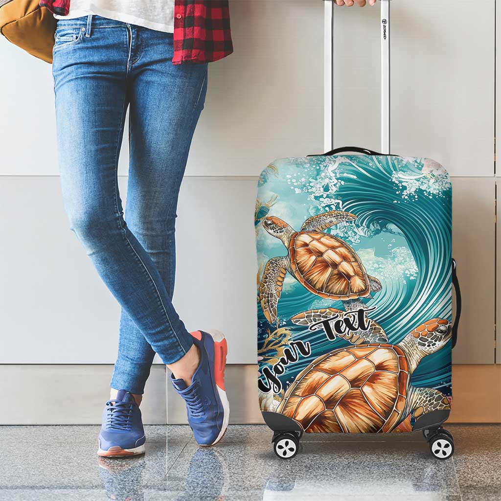 Personalized Caribbean Sea Turtle Luggage Cover Fantastic Ocean Waves