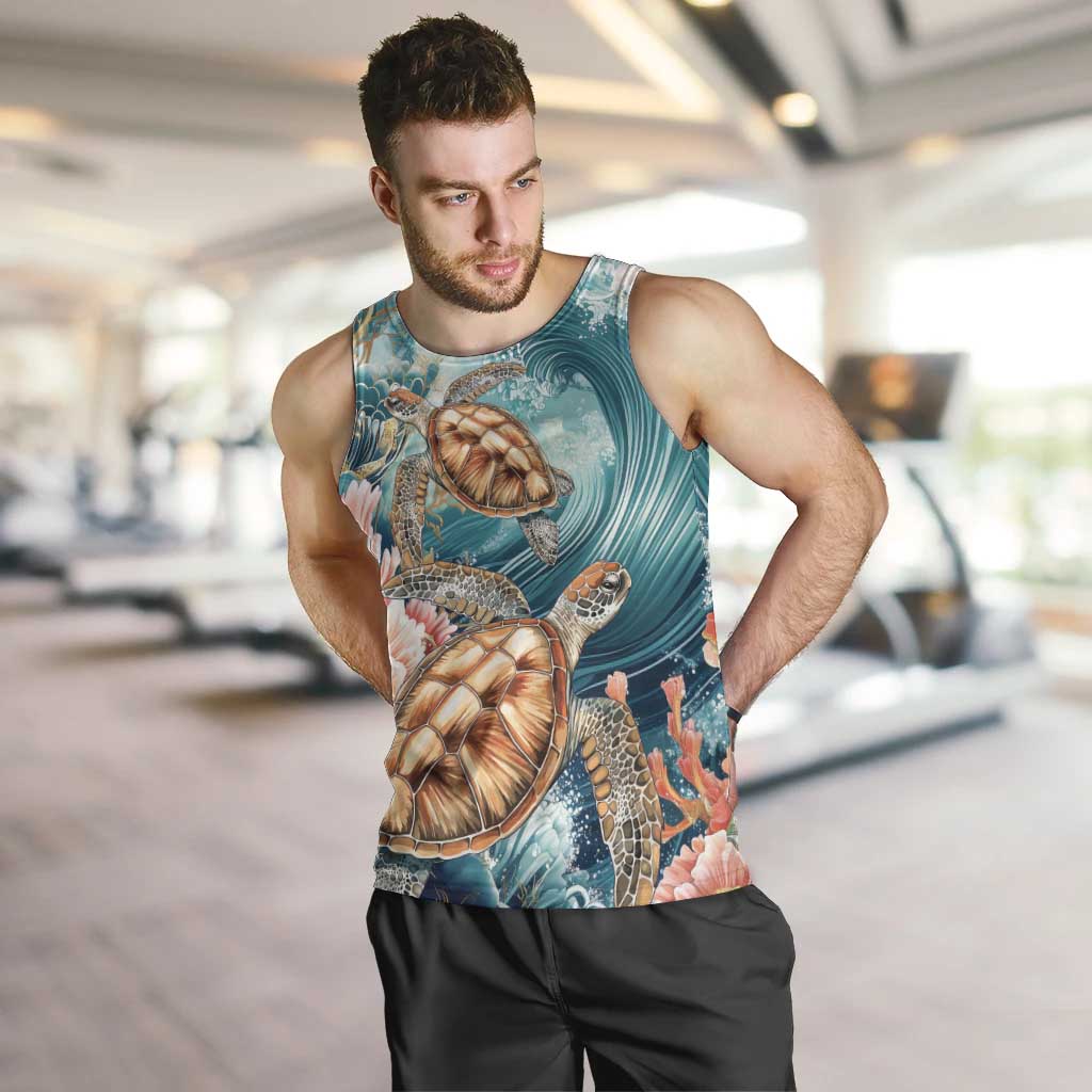 Personalized Caribbean Sea Turtle Men Tank Top Fantastic Ocean Waves