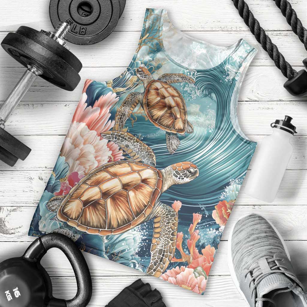 Personalized Caribbean Sea Turtle Men Tank Top Fantastic Ocean Waves