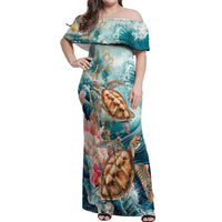 Personalized Caribbean Sea Turtle Off Shoulder Maxi Dress Fantastic Ocean Waves