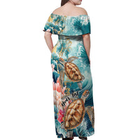 Personalized Caribbean Sea Turtle Off Shoulder Maxi Dress Fantastic Ocean Waves