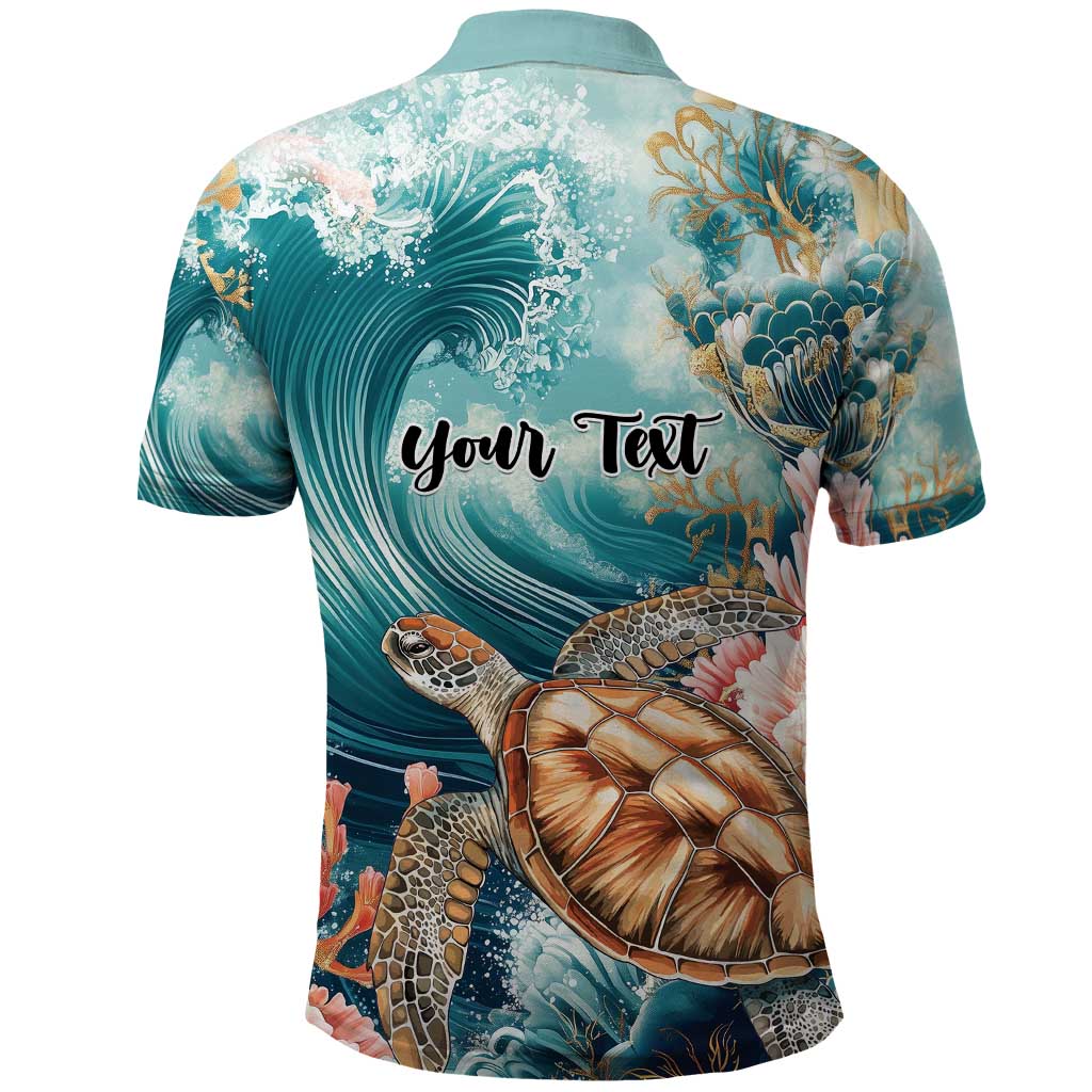 Personalized Caribbean Sea Turtle Polo Shirt Fantastic Ocean Waves