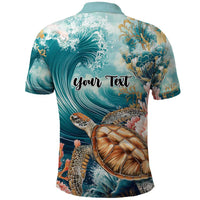 Personalized Caribbean Sea Turtle Polo Shirt Fantastic Ocean Waves