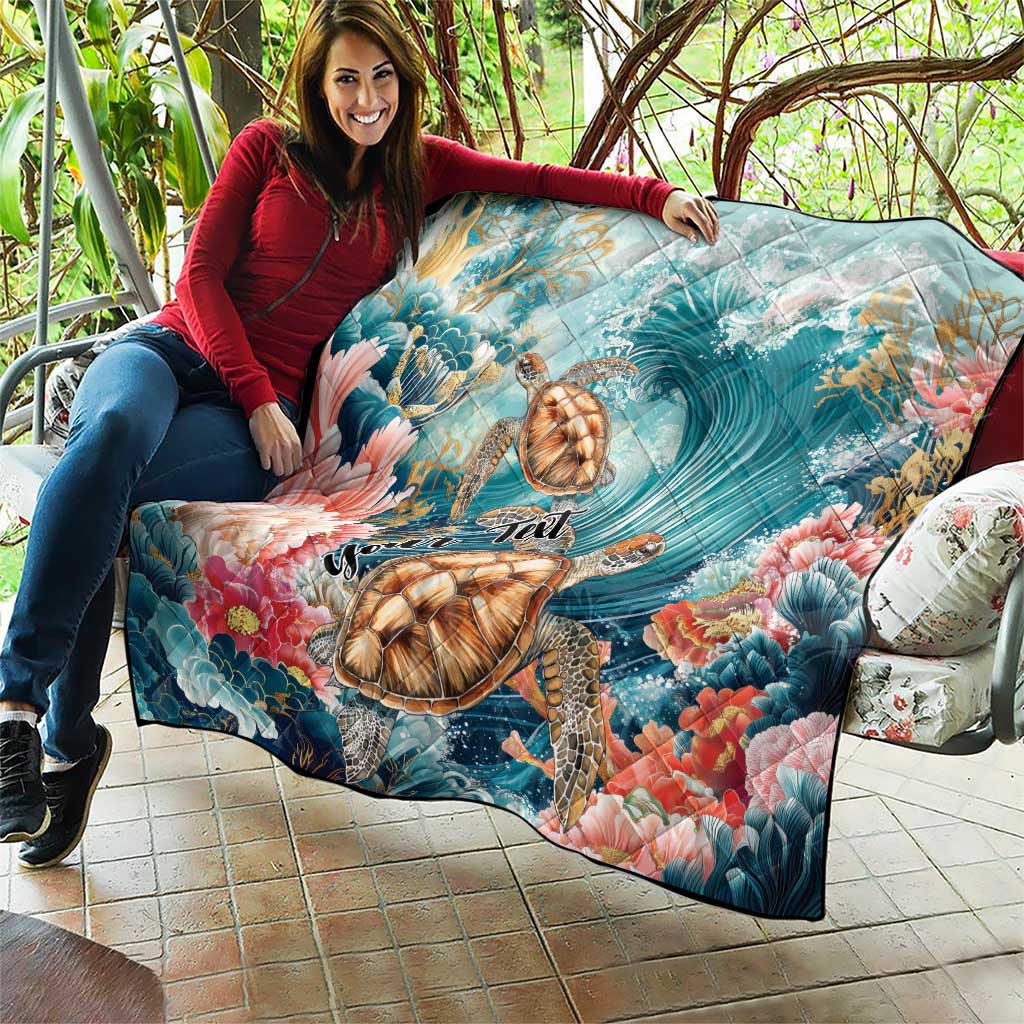 Personalized Caribbean Sea Turtle Quilt Fantastic Ocean Waves