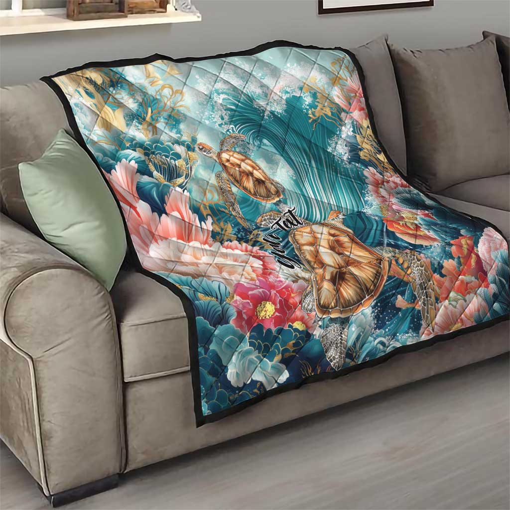 Personalized Caribbean Sea Turtle Quilt Fantastic Ocean Waves