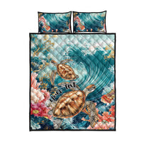 Personalized Caribbean Sea Turtle Quilt Bed Set Fantastic Ocean Waves