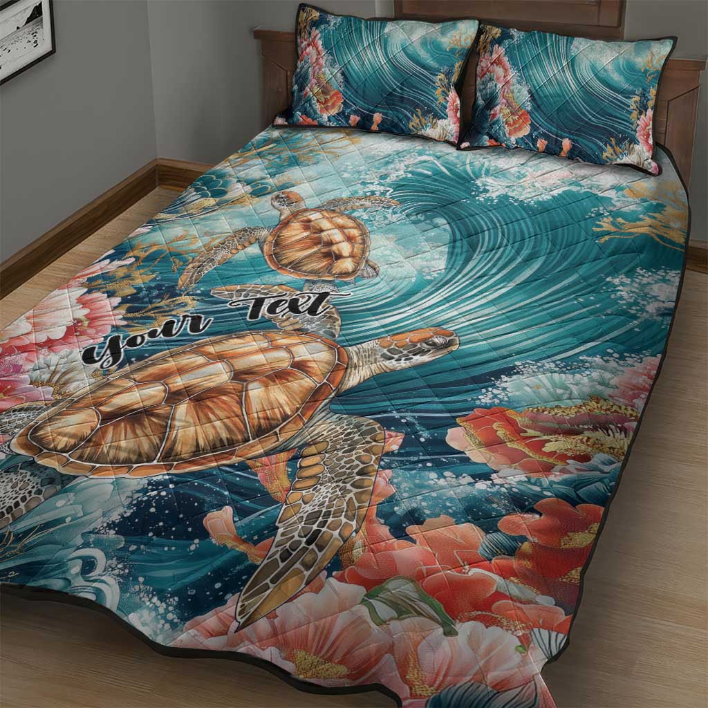 Personalized Caribbean Sea Turtle Quilt Bed Set Fantastic Ocean Waves