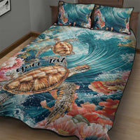 Personalized Caribbean Sea Turtle Quilt Bed Set Fantastic Ocean Waves