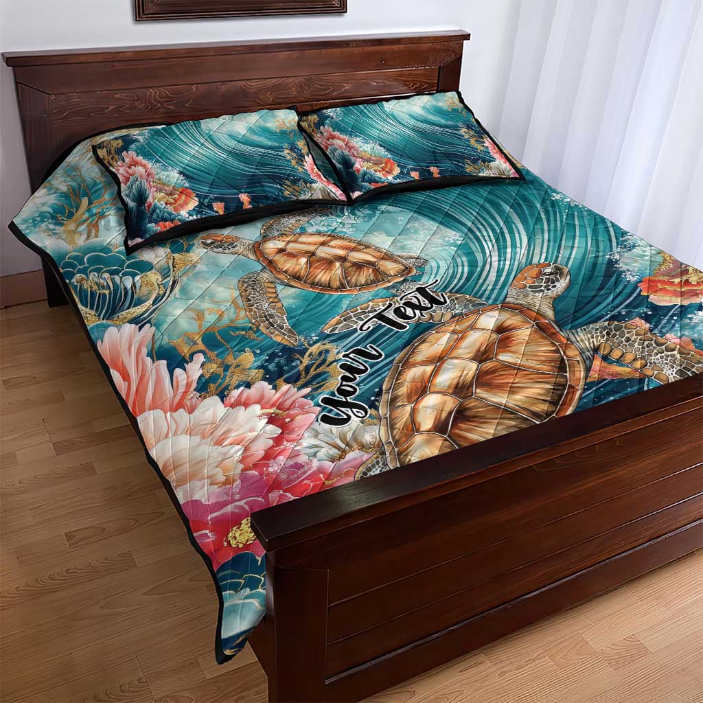 Personalized Caribbean Sea Turtle Quilt Bed Set Fantastic Ocean Waves