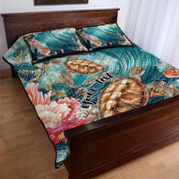 Personalized Caribbean Sea Turtle Quilt Bed Set Fantastic Ocean Waves