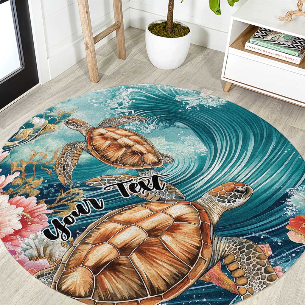 Personalized Caribbean Sea Turtle Round Carpet Fantastic Ocean Waves