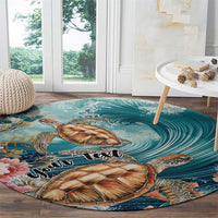Personalized Caribbean Sea Turtle Round Carpet Fantastic Ocean Waves