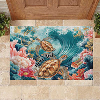Personalized Caribbean Sea Turtle Rubber Doormat Fantastic Ocean Waves