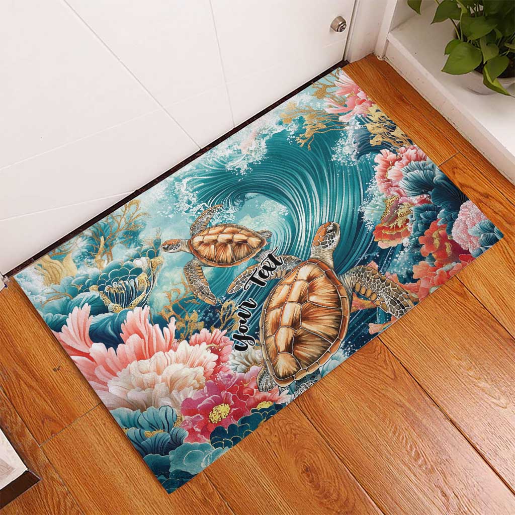 Personalized Caribbean Sea Turtle Rubber Doormat Fantastic Ocean Waves