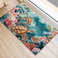Personalized Caribbean Sea Turtle Rubber Doormat Fantastic Ocean Waves