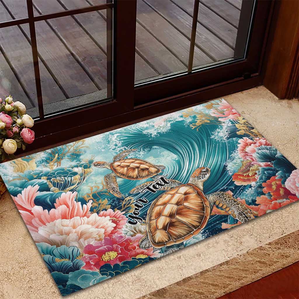 Personalized Caribbean Sea Turtle Rubber Doormat Fantastic Ocean Waves