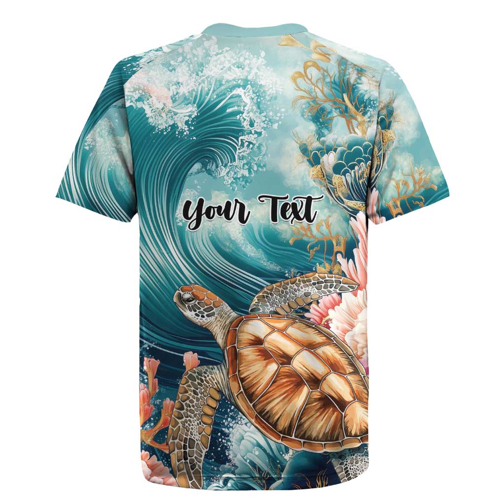 Personalized Caribbean Sea Turtle Rugby Jersey Fantastic Ocean Waves
