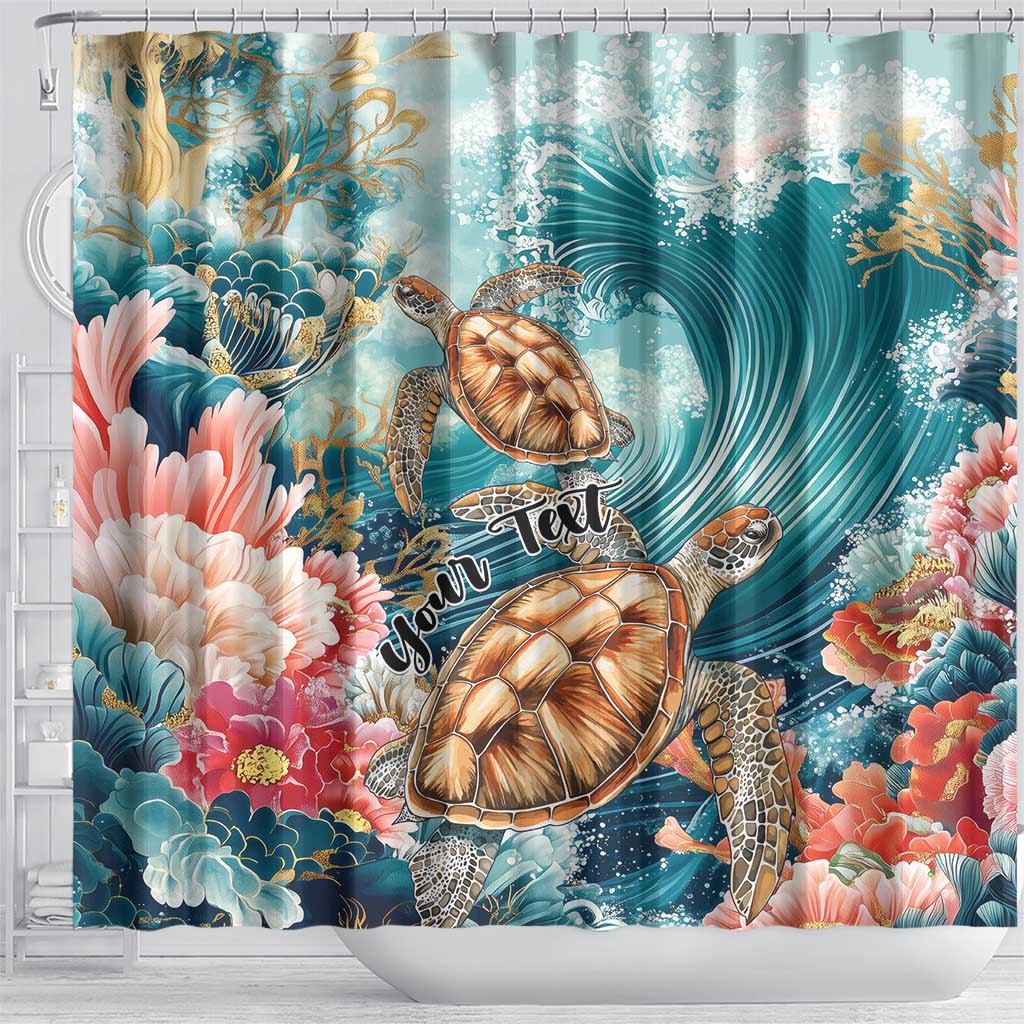 Personalized Caribbean Sea Turtle Shower Curtain Fantastic Ocean Waves