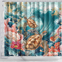 Personalized Caribbean Sea Turtle Shower Curtain Fantastic Ocean Waves