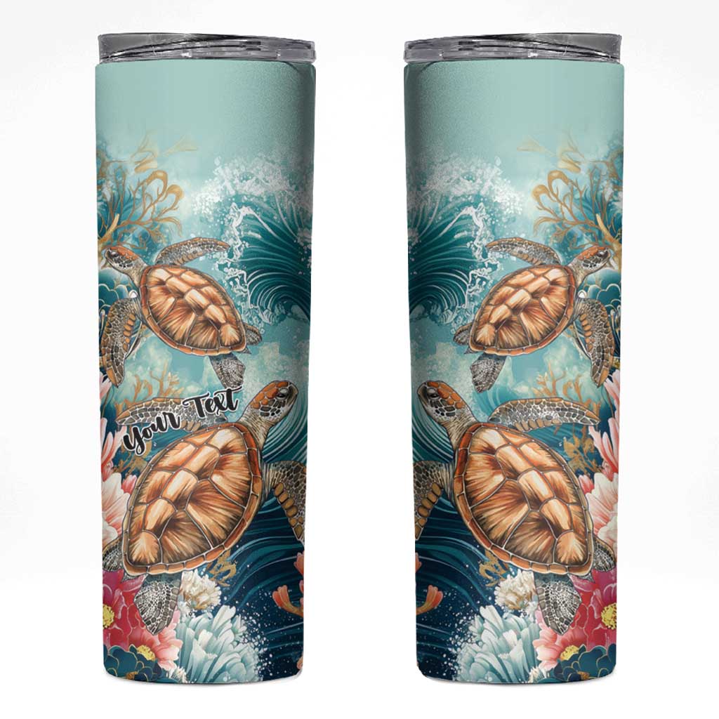 Personalized Caribbean Sea Turtle Skinny Tumbler Fantastic Ocean Waves