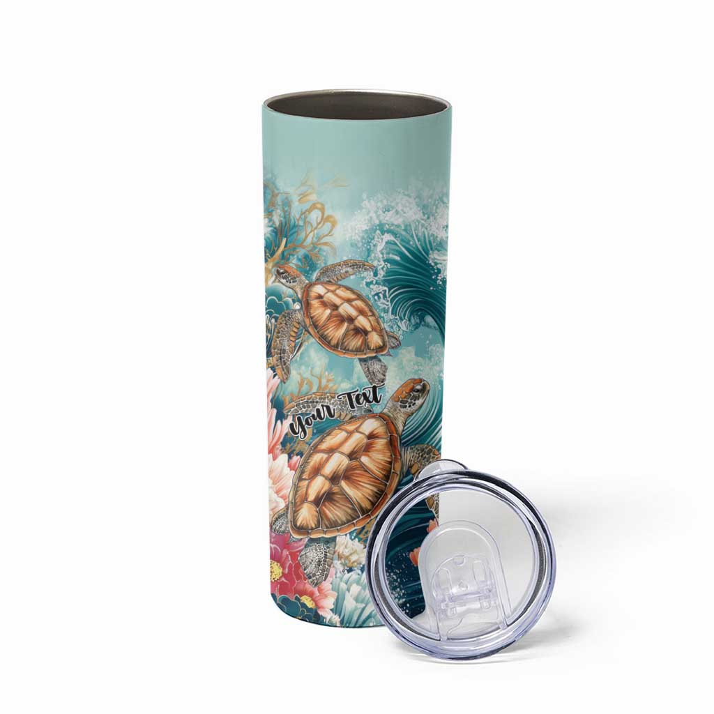 Personalized Caribbean Sea Turtle Skinny Tumbler Fantastic Ocean Waves