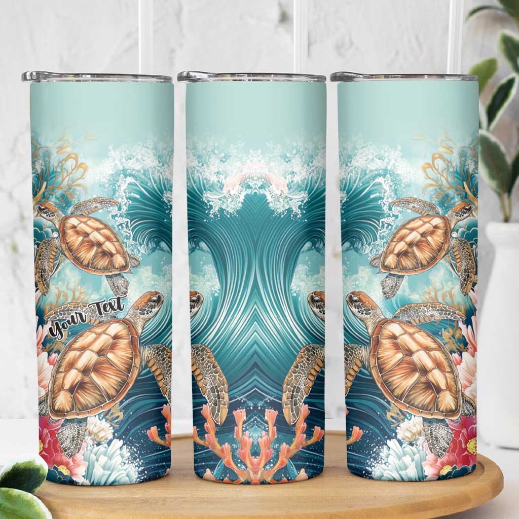 Personalized Caribbean Sea Turtle Skinny Tumbler Fantastic Ocean Waves