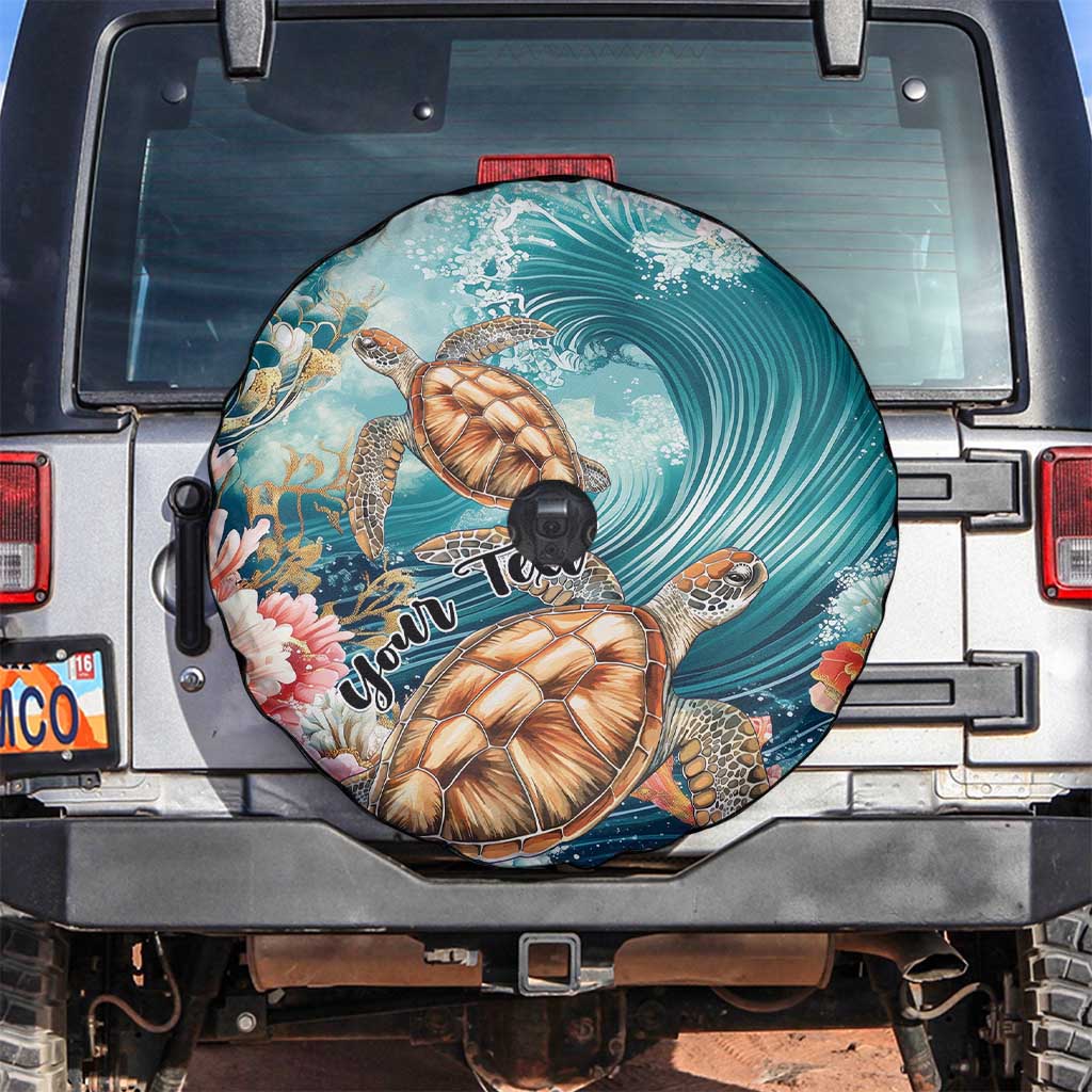Personalized Caribbean Sea Turtle Spare Tire Cover Fantastic Ocean Waves