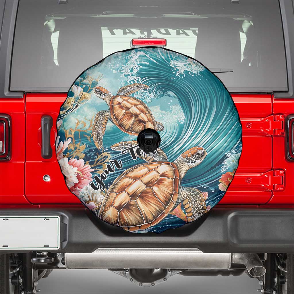 Personalized Caribbean Sea Turtle Spare Tire Cover Fantastic Ocean Waves