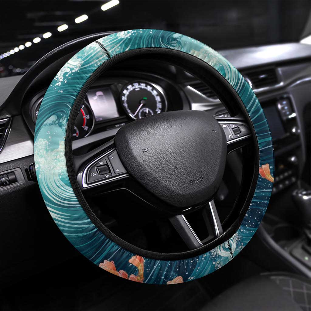 Caribbean Sea Turtle Steering Wheel Cover Fantastic Ocean Waves