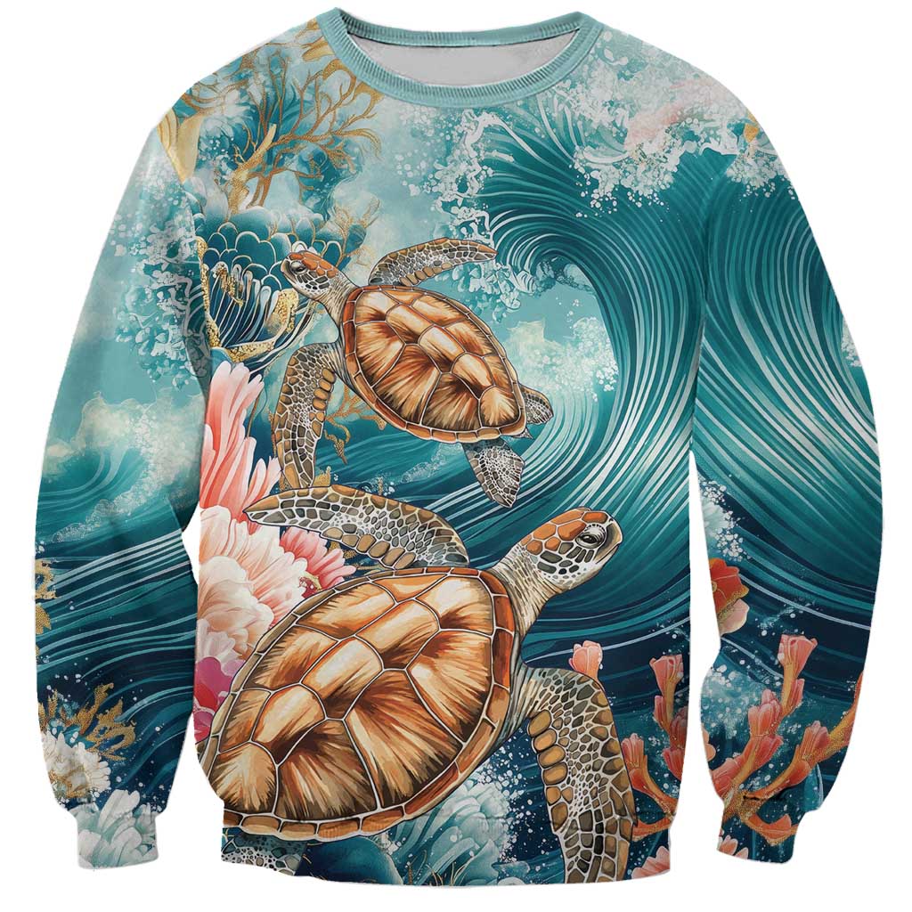 Personalized Caribbean Sea Turtle Sweatshirt Fantastic Ocean Waves