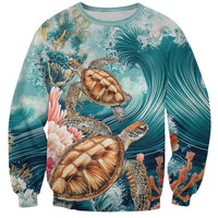 Personalized Caribbean Sea Turtle Sweatshirt Fantastic Ocean Waves