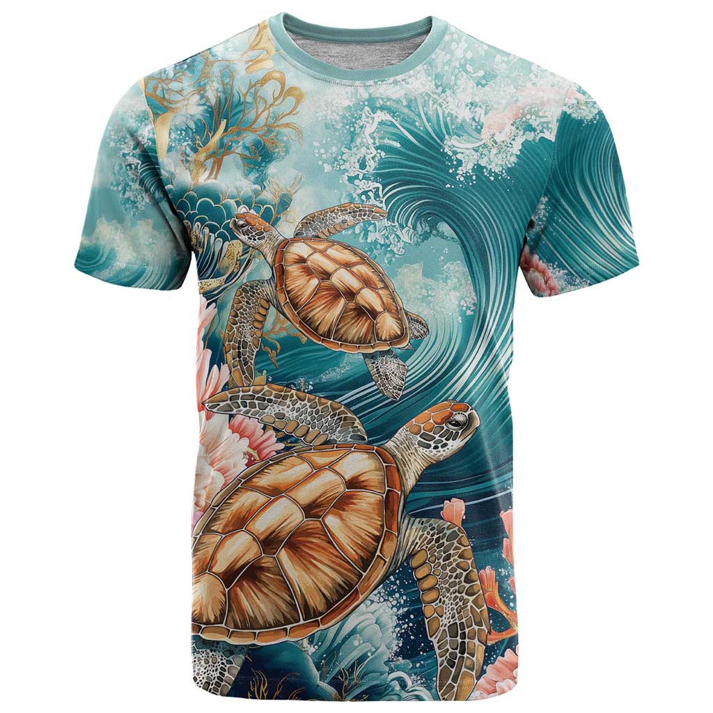 Personalized Caribbean Sea Turtle T Shirt Fantastic Ocean Waves
