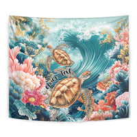 Personalized Caribbean Sea Turtle Tapestry Fantastic Ocean Waves