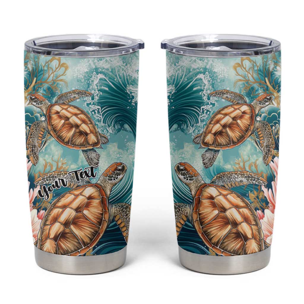 Personalized Caribbean Sea Turtle Tumbler Cup Fantastic Ocean Waves