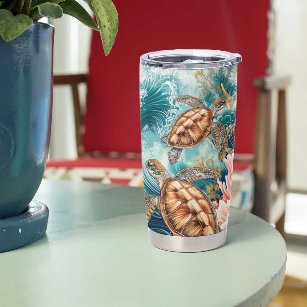 Personalized Caribbean Sea Turtle Tumbler Cup Fantastic Ocean Waves