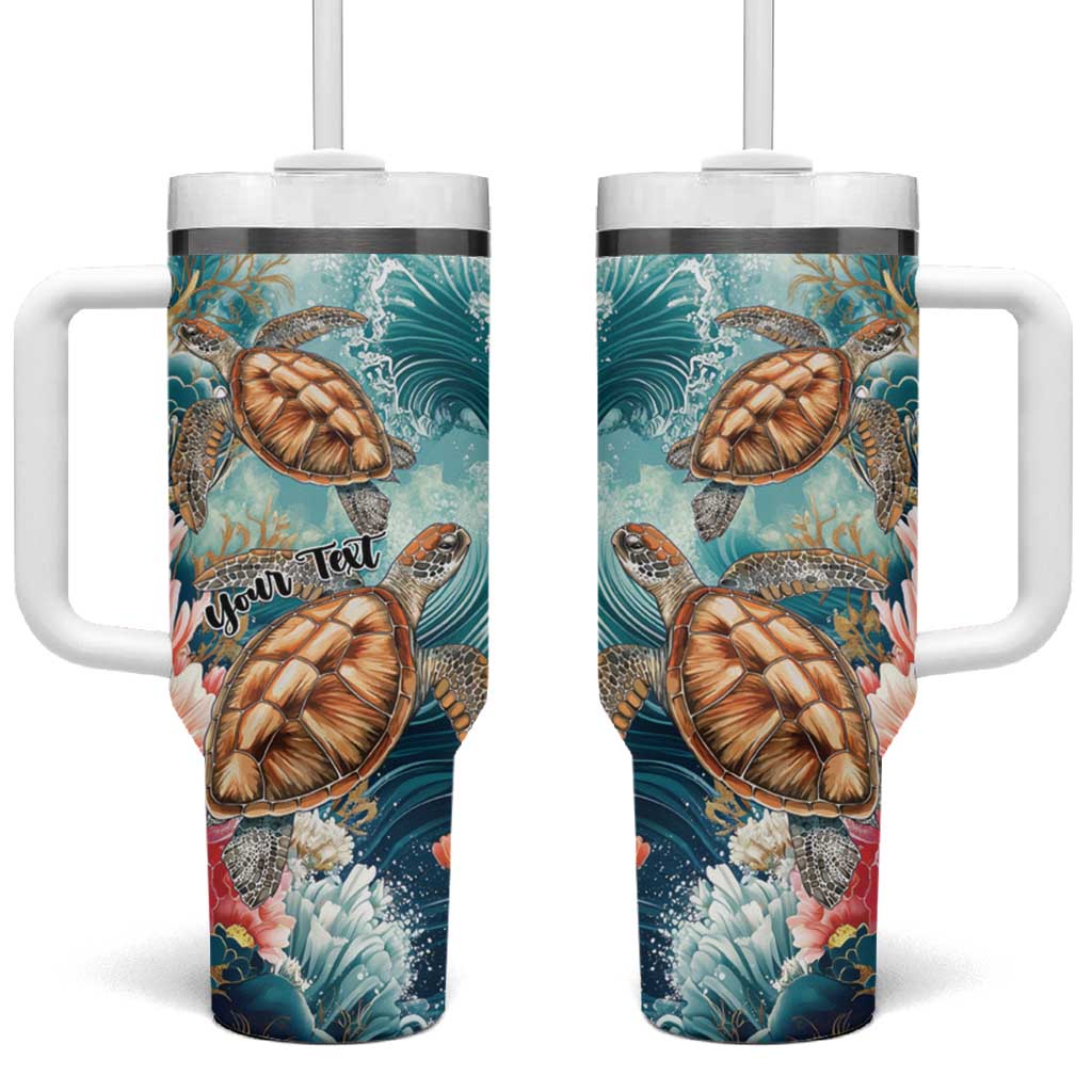 Personalized Caribbean Sea Turtle Tumbler With Handle Fantastic Ocean Waves