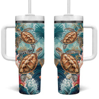Personalized Caribbean Sea Turtle Tumbler With Handle Fantastic Ocean Waves