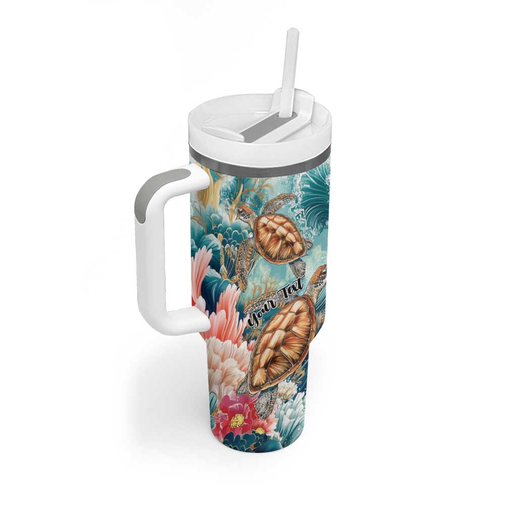 Personalized Caribbean Sea Turtle Tumbler With Handle Fantastic Ocean Waves
