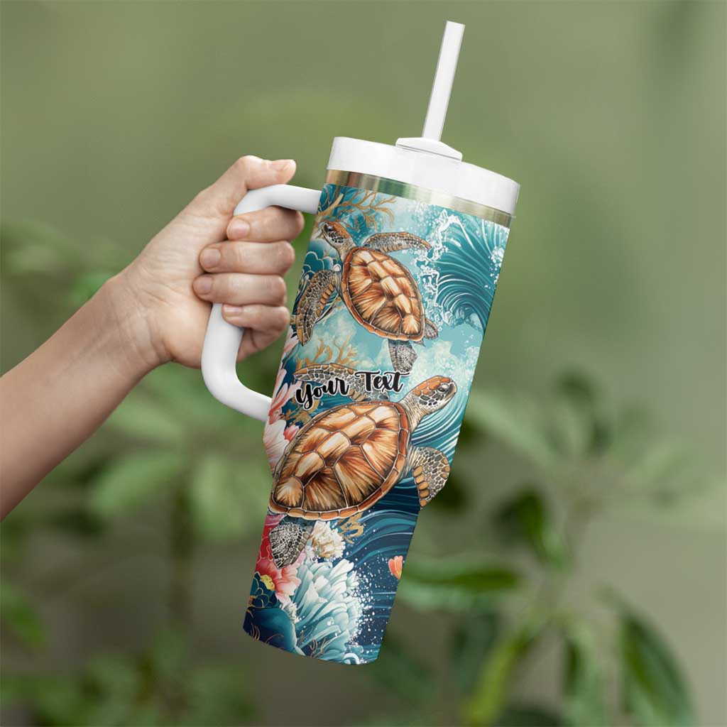 Personalized Caribbean Sea Turtle Tumbler With Handle Fantastic Ocean Waves