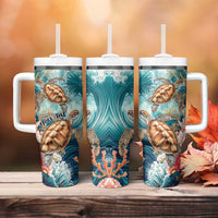 Personalized Caribbean Sea Turtle Tumbler With Handle Fantastic Ocean Waves