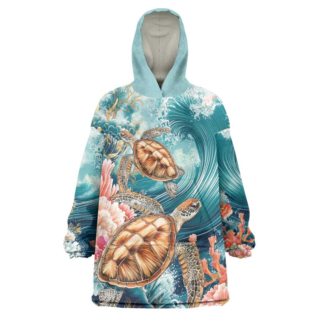 Personalized Caribbean Sea Turtle Wearable Blanket Hoodie Fantastic Ocean Waves