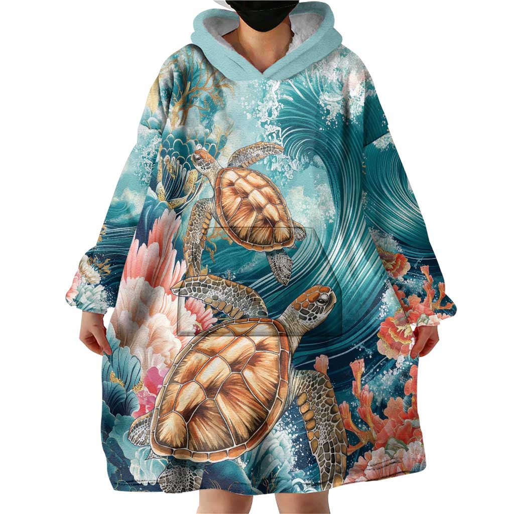 Personalized Caribbean Sea Turtle Wearable Blanket Hoodie Fantastic Ocean Waves