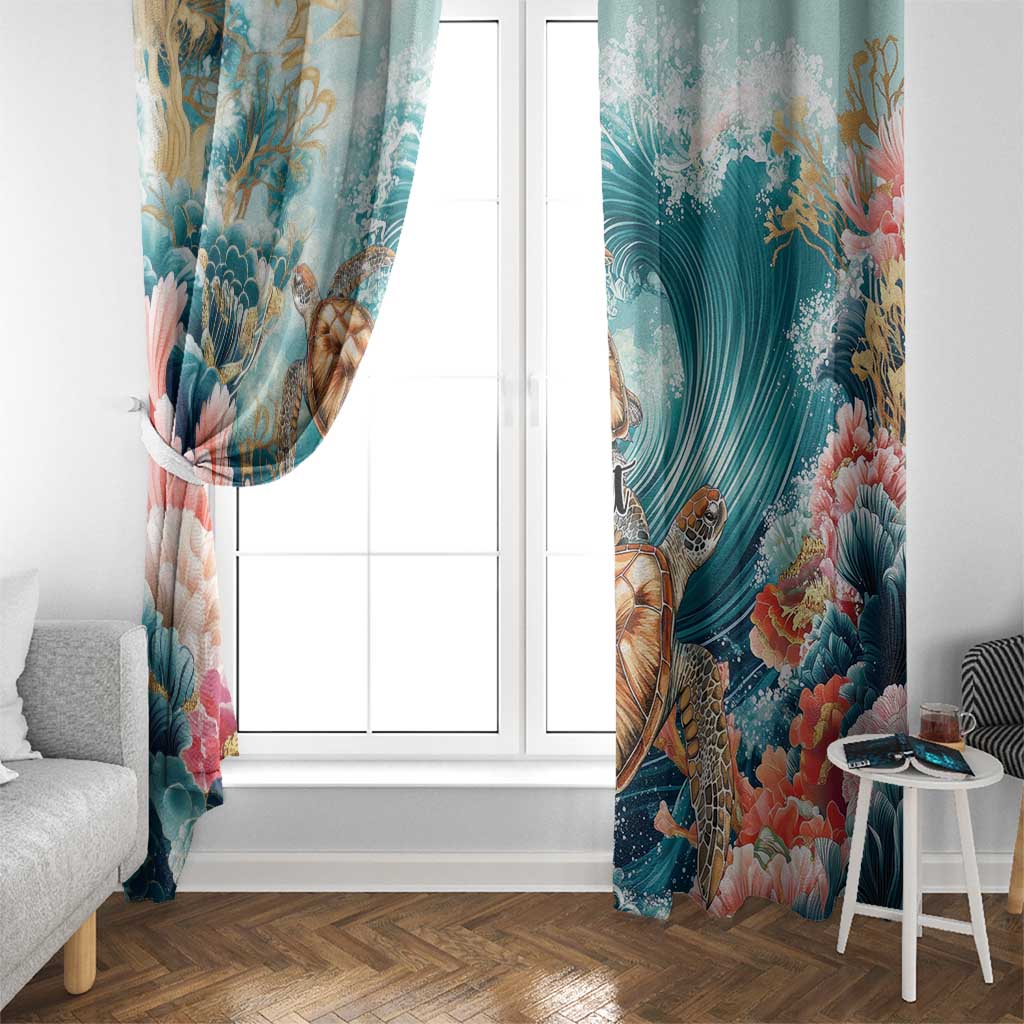 Personalized Caribbean Sea Turtle Window Curtain Fantastic Ocean Waves